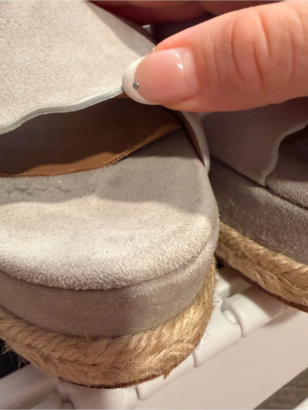 Chloe Light Gray Suede Scalloped Espadrille Platform Sandals
